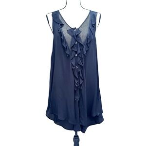 PROENZA SCHOULER BLACK SILK SLEEVELESS LAYERED TUNIC W/ RUFFLES & MESH INSERT